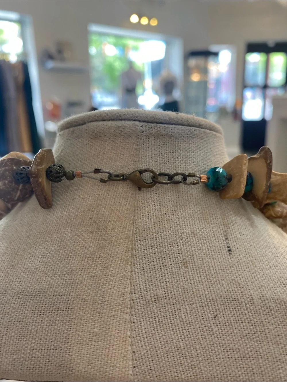 Handcrafted Natural Wood and Turquoise Bead Necklace - Women Jewelry
